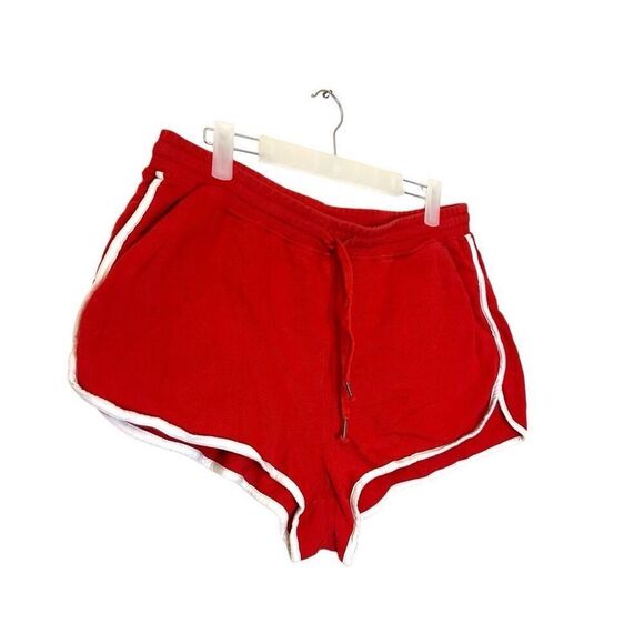 Splendid 100% Cotton Ringer Drawstring Elastic Waist Dolphin Shorts Red Large - Picture 2 of 5